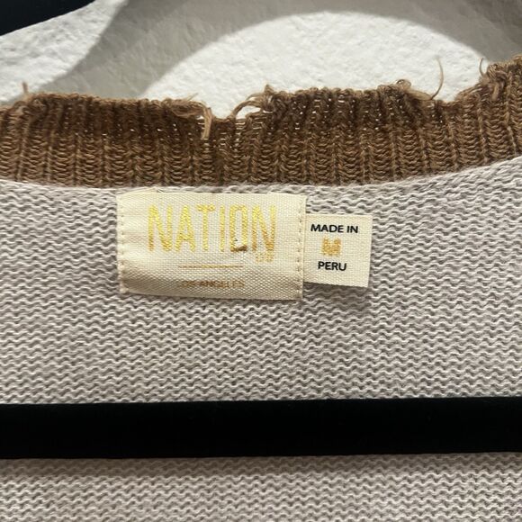 nation ltd Women’s sienna frayed sweater Sz M Baby Alpaca Cotton Fall Neutral - Picture 2 of 8